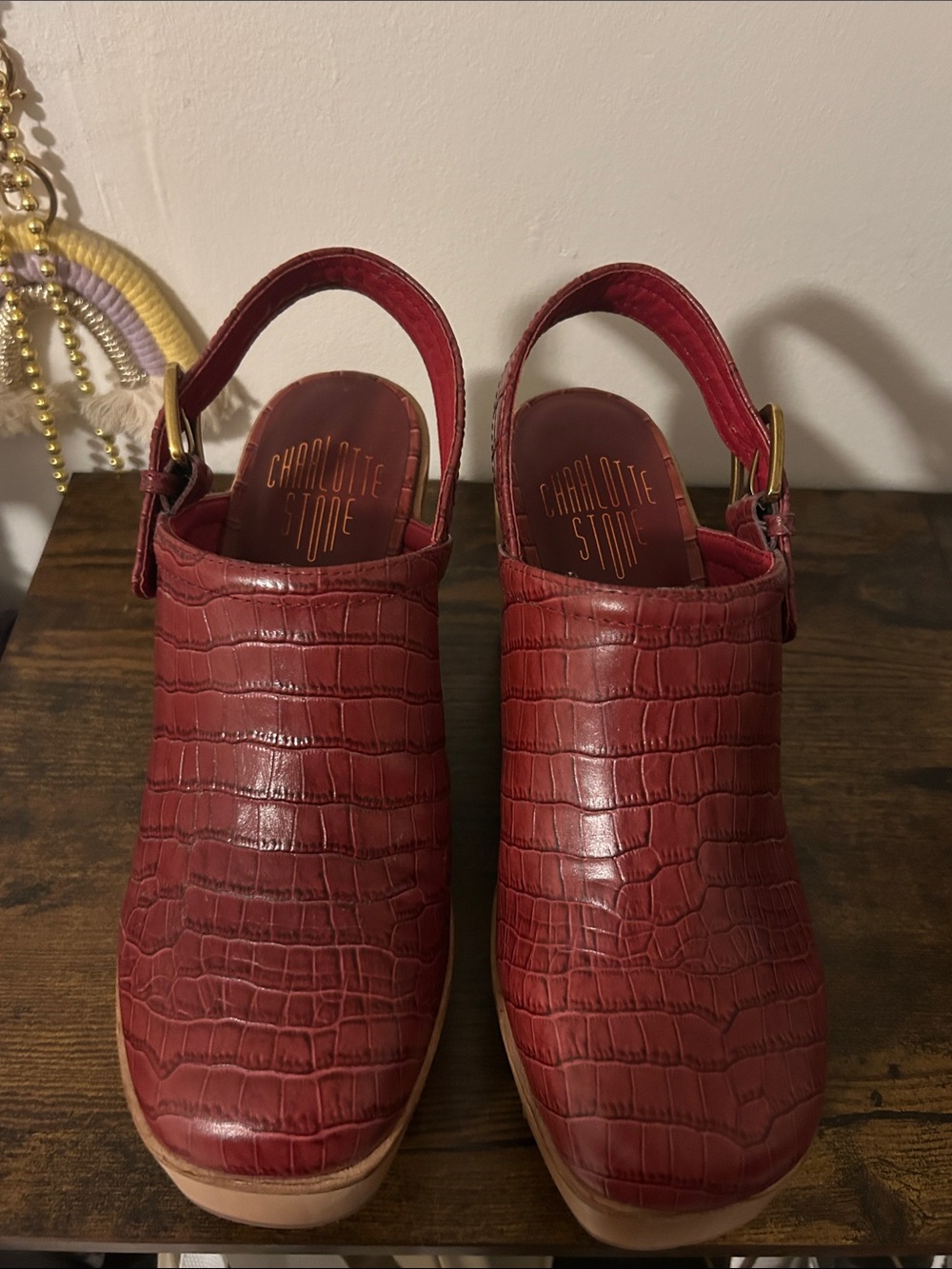 Charlotte Stone Red Croc-Embossed Slingback Clogs - Picture 4 of 7